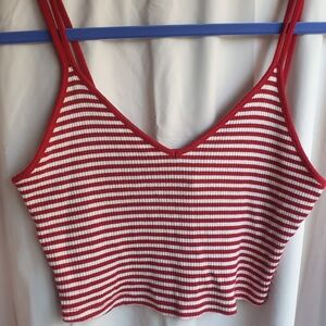 Red and White Striped Crop Top